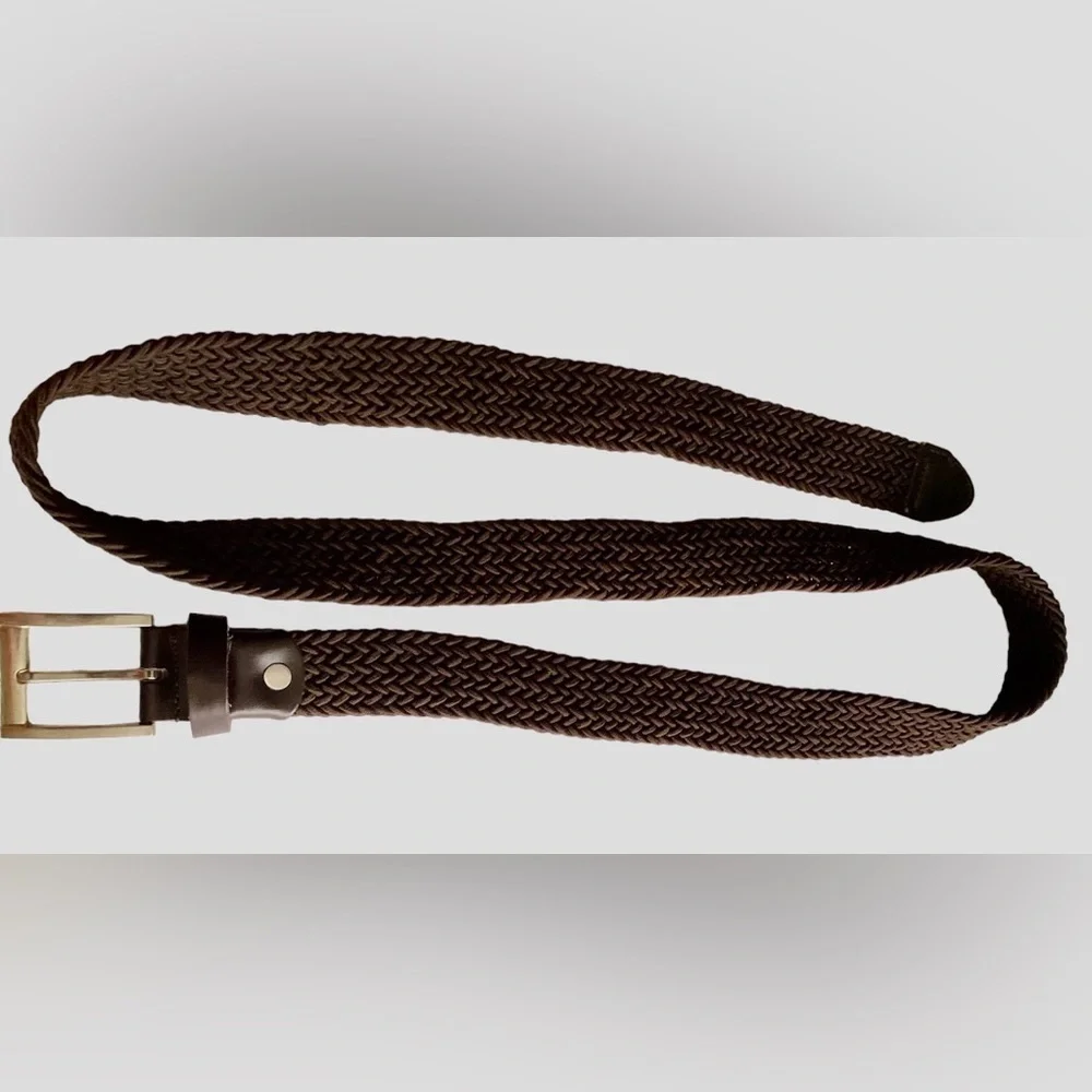 EUC 40” to 44” Braided Belt Brown Silver